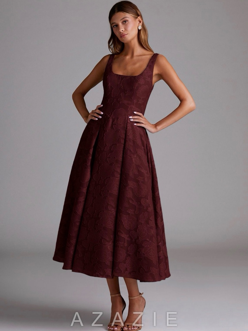 Azazie Burgundy Textured Midi Dress